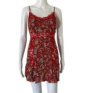 FREE PEOPLE INTIMATELY Last Night Smocked Mini Slip Pullover Red Dress XS